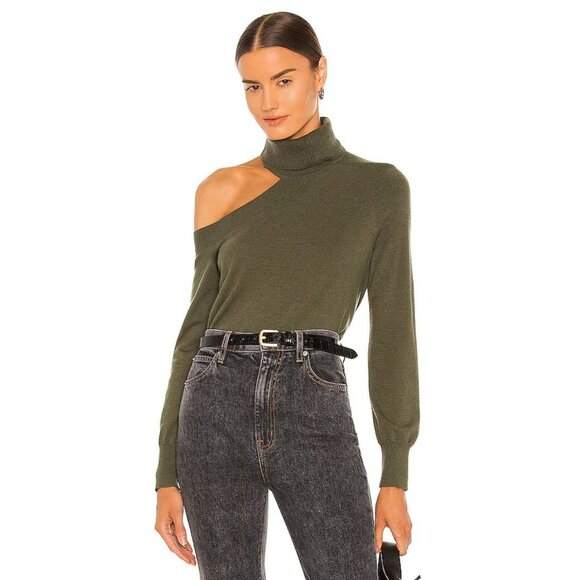 L'Agence Easton Green One Shoulder Cutout Turtleneck Lightweight